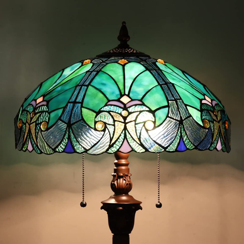 Tiffany Floor Lamp Stained Glass Lamp Shade Vintage Antique Style Standing Double Light